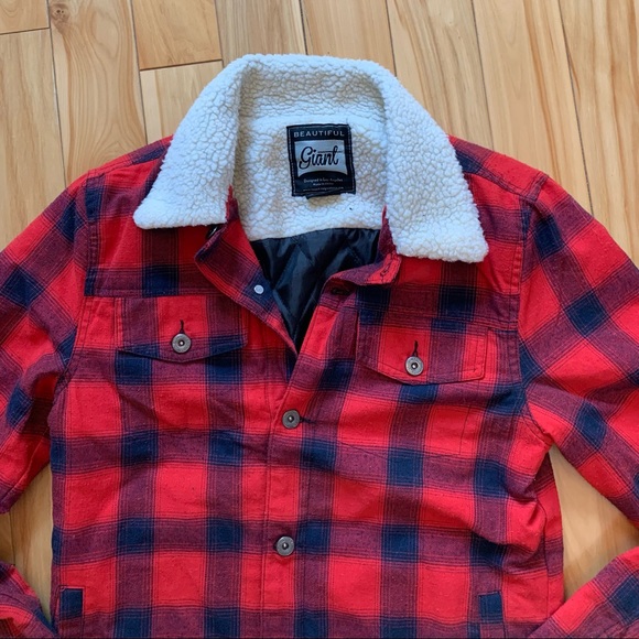 Plaid Flannel Jacket with Fleece Collar - Picture 2 of 8
